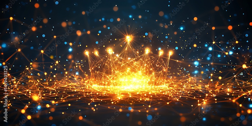 Naklejka premium Abstract crown of light, digital art, futuristic background, design element, web design