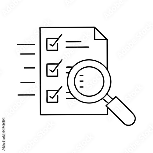 Checklist with magnifying glass examining completed tasks  