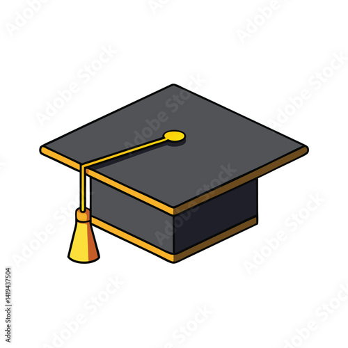 Isolated Graduation Cap with Yellow Tassel on White Backdrop Design