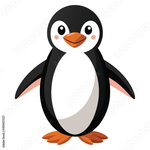 Isolated Penguin Character with Black, White, Orange Color on White Background