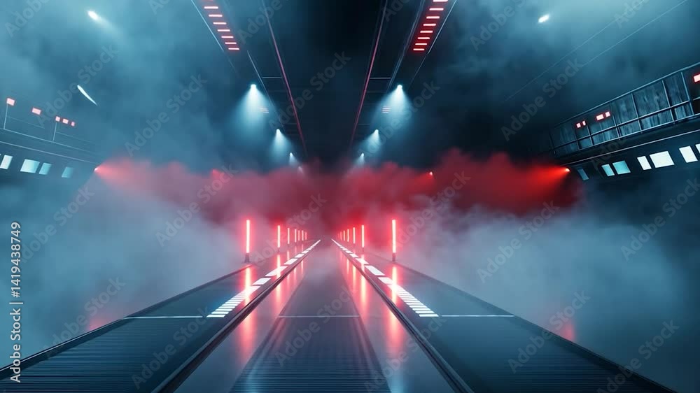 Futuristic tunnel with red and blue light