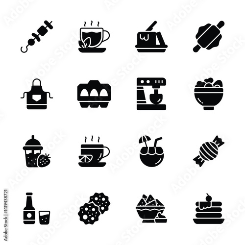 Ready to use glyph style collection of food and beverages icons