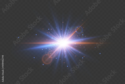 Light effect of flash of star sparks. On transparent background.