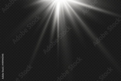 White glowing light rays. On a transparent background.