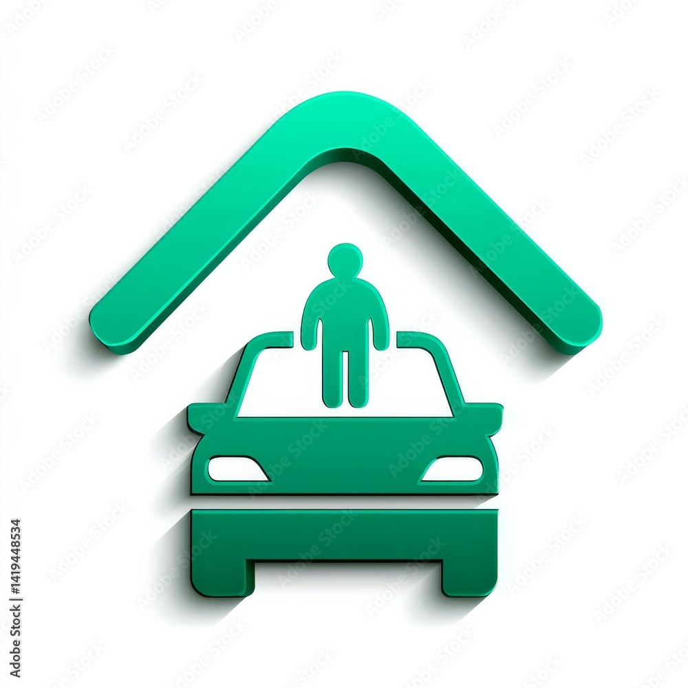 Car Insurance Icon: Coverage for Drivers with Green Symbolism and Road Safety Assurance
