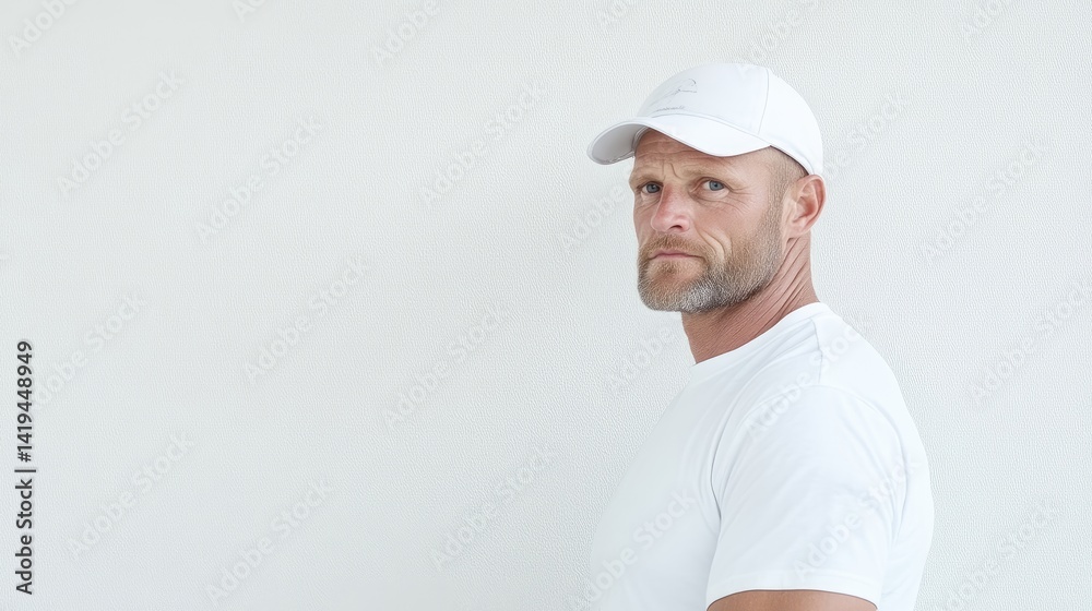 Man in white cap and t-shirt Man in white cap and t-shirt