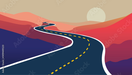 A winding road in a zigzag pattern with clean vector lines