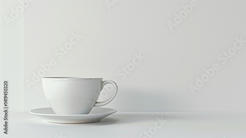 Wallpaper Mural A simple white ceramic teacup and matching saucer rest on a clean, bright surface, isolated against a plain background with ample copy space. Torontodigital.ca