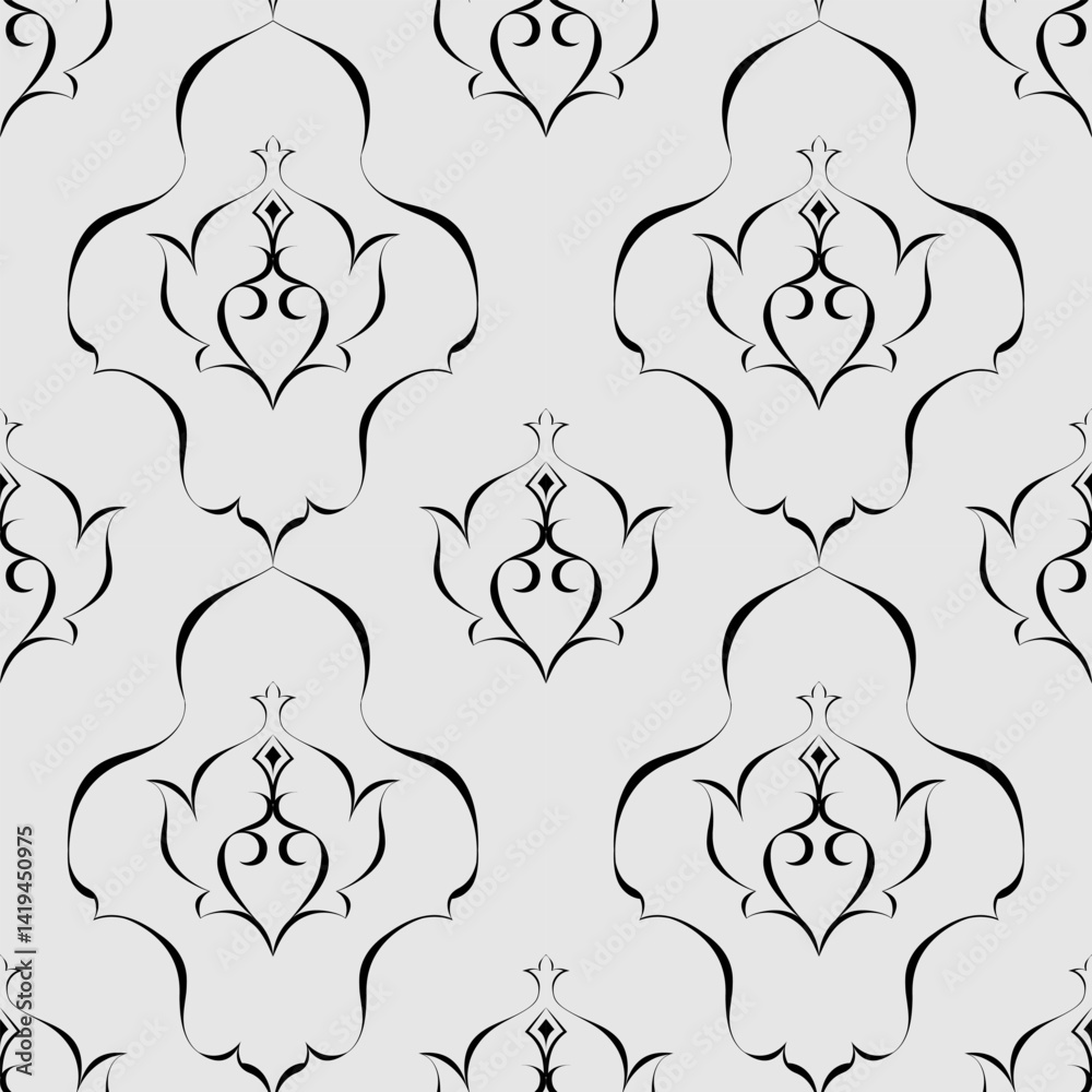 seamless botanical pattern of painted oriental motifs