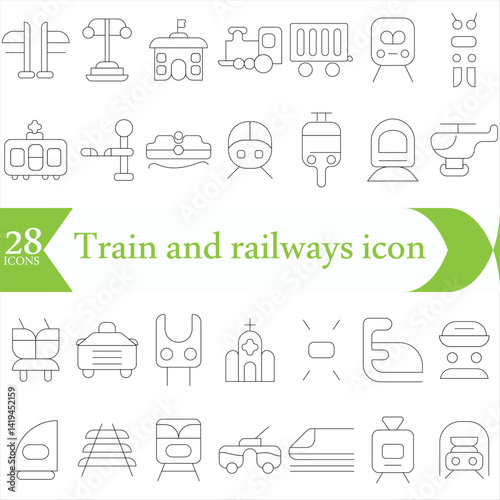 Train and railways icon set. intercity, international, freight trains, linear icons. Editable stroke outline icon.