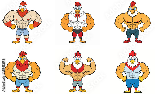 Bodybuilder chicken single design vector art design set