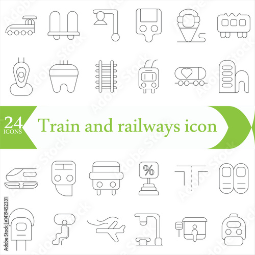Train and railways icon set. intercity, international, freight trains, linear icons. Editable stroke outline icon.