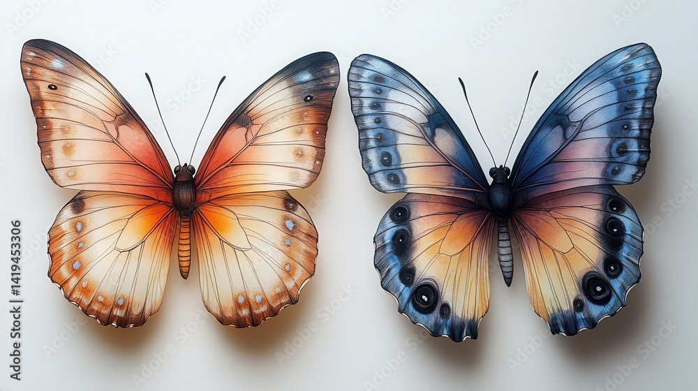 Butterfly Duet: A captivating duet of two stunning butterflies with vibrant wings, showcasing the beauty of nature's artistry in exquisite detail.