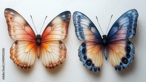 Obraz na płótnie Butterfly Duet: A captivating duet of two stunning butterflies with vibrant wings, showcasing the beauty of nature's artistry in exquisite detail. w salonie