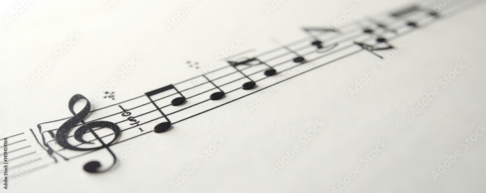 Minimalist music staff with black notes on a white background, sheet music, note icon, harmony Minimalist music staff with black notes on a white background, sheet music, note icon, harmony
