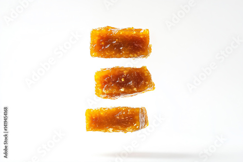 a group of pieces of food floating in the air