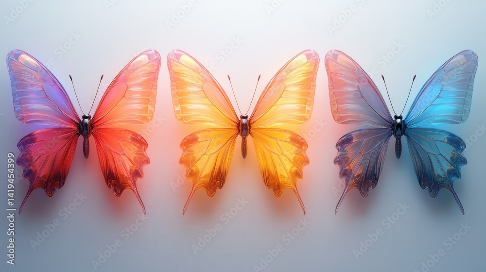 Colorful Butterfly Ensemble: An enchanting group of vibrant butterflies, each with its unique coloration, are arranged in a delicate symmetry, symbolizing unity and harmony.