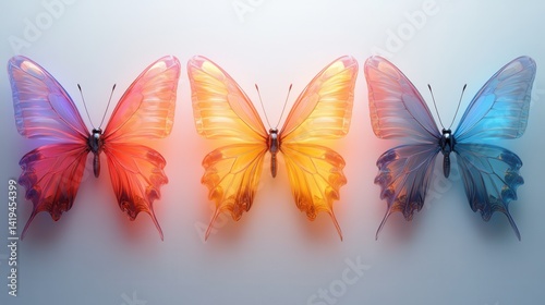 Obraz na płótnie Colorful Butterfly Ensemble: An enchanting group of vibrant butterflies, each with its unique coloration, are arranged in a delicate symmetry, symbolizing unity and harmony. w salonie