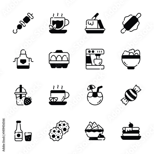 Ready to use glyph style collection of food and beverages icons