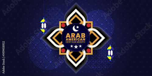Arab American Heritage Month background. Holiday concept. April in the U.S. of Arab heritage. Vector banner for social media, poster, greeting card. Vector illustration