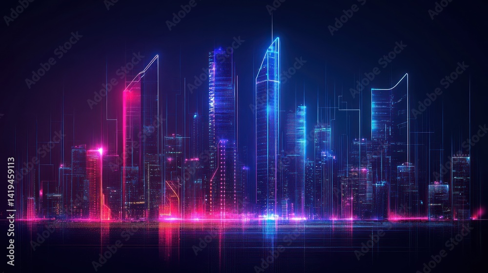 Neon Cityscape: A Digital Metropolis at Night