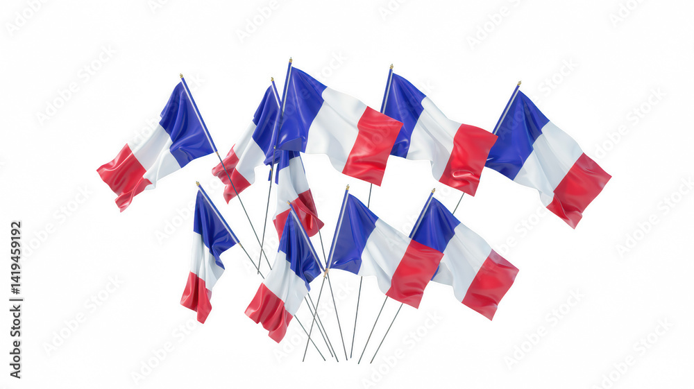 Collection of French flags isolated on transparent background
