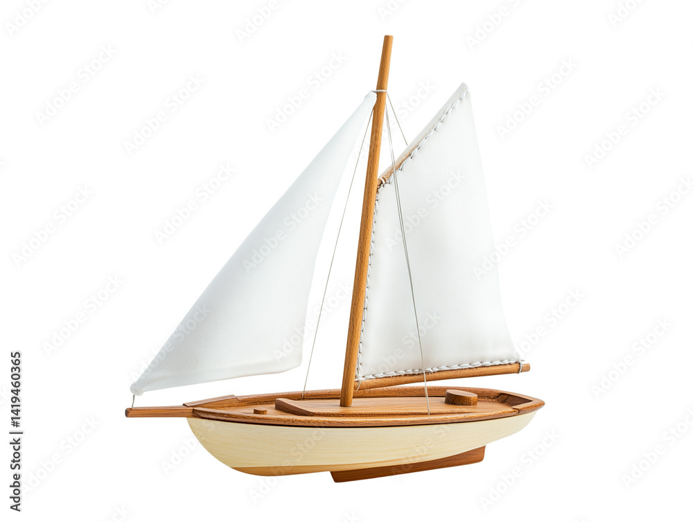 Obraz premium Classic sailboat with wooden hull and white sails on transparent background