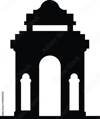 India gate silhouette design on white background