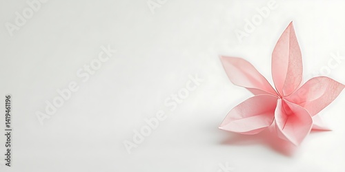 Pink Origami Flower on White Background