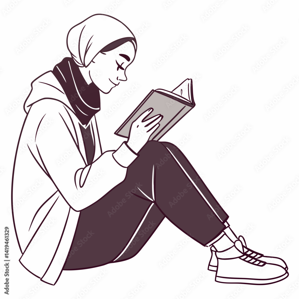 Young Woman Reading Book In Casual Wear Vector Illustration Young Woman Reading Book In Casual Wear Vector Illustration