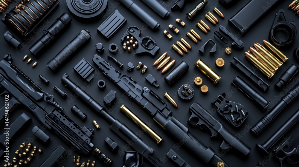 Black and Gold Firearms Collection: An Array of Weapons and Ammunition Black and Gold Firearms Collection: An Array of Weapons and Ammunition
