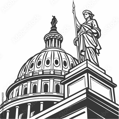 United States Capitol Building Architecture With Statue Of Freedom Vector Illustration