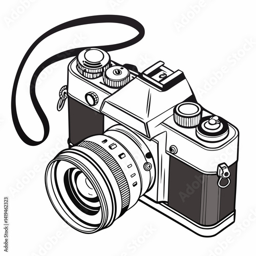 Vintage Film Camera Illustration Classic Photography Equipment Detailed Line Art