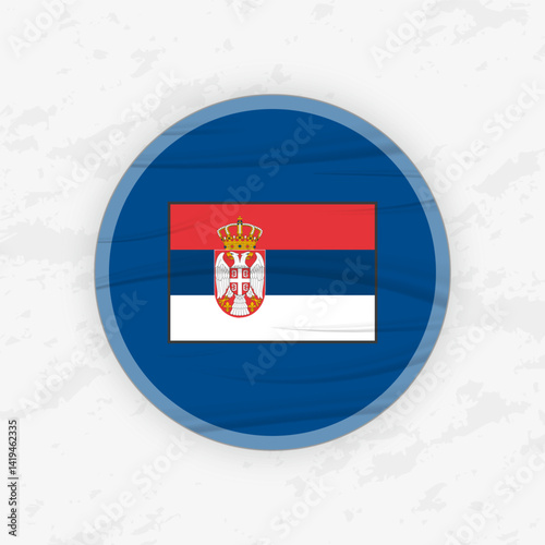 Serbian Flag in a Circular Emblem Design, Abstract Round Sticker Illustration.