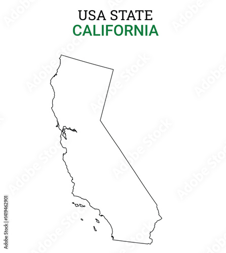 California map of USA state. California map vector illustration. California vector map on white background.