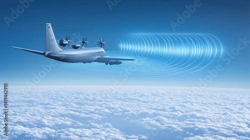 Military aircraft emitting an acoustic wave pattern.