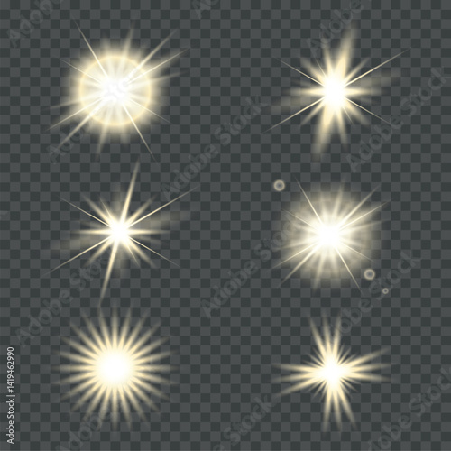 White glowing light explodes on a transparent background. with ray. Transparent shining sun, bright flash. Special lens flare light effect.