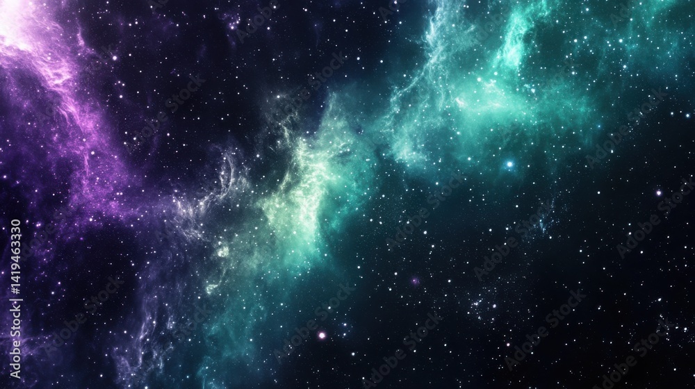 Obraz premium Aurora borealis dancing among countless stars, blending green and purple light in the star-filled sky