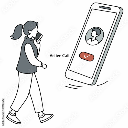 Woman Talking On The Phone While Walking Next To Oversized Mobile