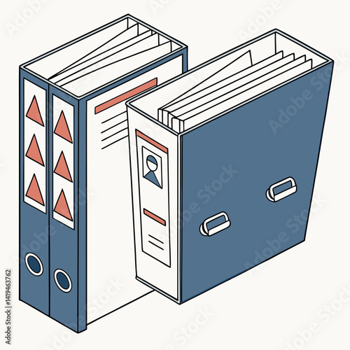 Two Open Blue Office Binders Filled With Documents In Isometric View