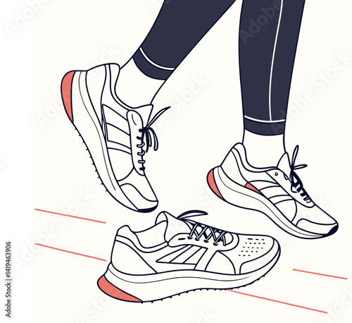 Vector Artwork Of Running Shoes With Legs And Motion Lines Illustration