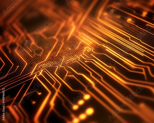 Circuit Board Close-up, Orange Glow