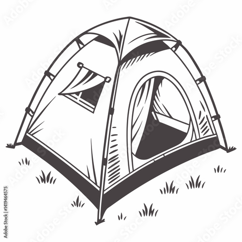 Camping Tent Graphic Illustration For Outdoor Adventures In Monochrome Style