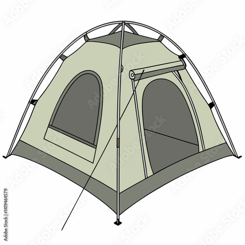 Isolated Dome Camping Tent In Light Green Color For Outdoor Recreation