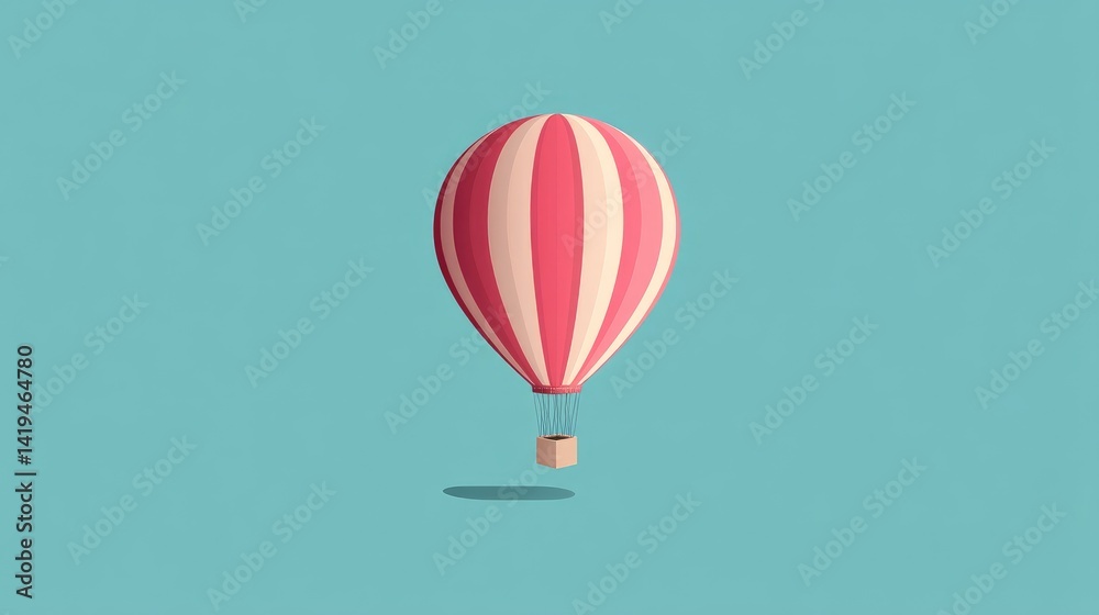 Obraz premium Pink striped hot air balloon floats against a teal background.