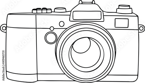 Black and White Outline Camera Illustration, Photography Equipment Minimalist 85