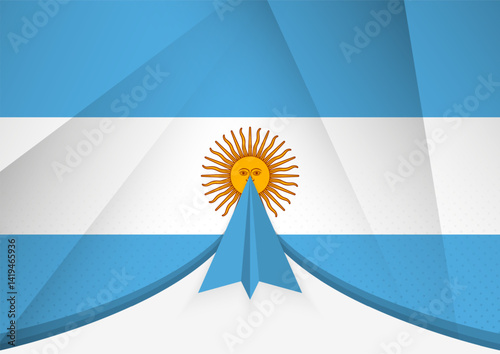 Argentina Flag with Abstract Paper Airplane Design, National Flag in a geometric folded paper style. photo