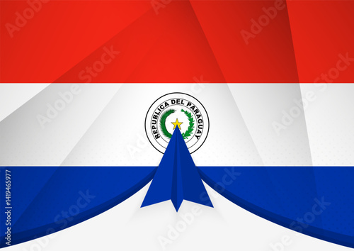 Paraguay Flag with Abstract Paper Airplane Design, National Flag in a geometric folded paper style.