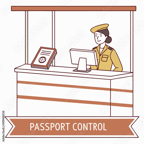 Passport Control Illustration Of A Woman Working At Immigration Desk