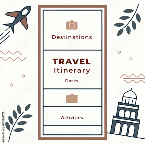 Modern Travel Itinerary Template For Vacation Planning And Trip Organization Design